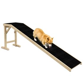Wooden Dog Ramp for Bed - Non-Slip Carpet Pet Ramp with Top Platform, 74 x 16 x 25 In, Natural