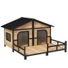 PawHut Large Wooden Dog House with Porch, Raised Elevated Design
