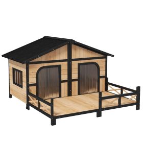 PawHut Large Wooden Dog House with Porch, Raised Elevated Design