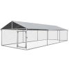Large Outdoor Dog Kennel 19.7 x 7.5 x 4.9 Ft - Walk-In Run with Waterproof UV-Resistant Roof, Galvanized Steel, Silver