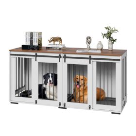 72-Inch Double Dog Crate Furniture with Sliding Doors and TV Stand Top