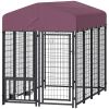 PawHut Welded Wire Outdoor Dog Kennel with Rotating Bowls and Waterproof Cover