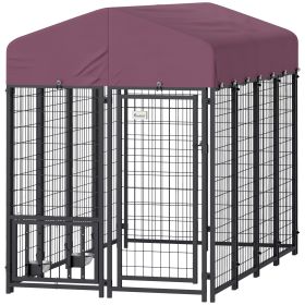 PawHut Welded Wire Outdoor Dog Kennel with Rotating Bowls and Waterproof Cover