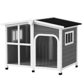 PawHut Cabin-Style Wooden Dog House for Large Dogs, Dark Gray