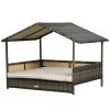 PawHut Wicker Dog House with Canopy Khaki