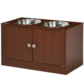 Elevated Dog Bowl Stand with Storage Cabinet, Brown