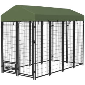 PawHut Outdoor Dog Kennel 8x4 ft with Rotating Bowl Holders and Waterproof Cover