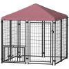 PawHut Welded Wire Outdoor Dog Kennel 4.6' x 5' with Rotating Bowls & Cover