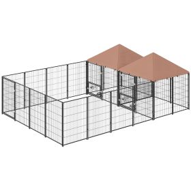 PawHut Large Outdoor Dog Kennel with 2 Rooms and Rotating Bowls