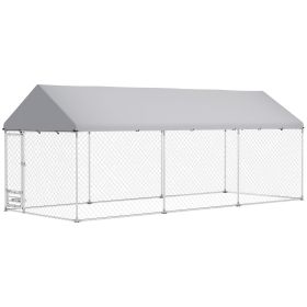 PawHut Large Outdoor Dog Kennel 19.7 x 7.5 ft with Cover and Bowl Rack