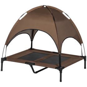 PawHut Elevated Dog Cot with UV Protection Canopy, 36 inch, Coffee