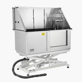 Electric Lift Dog Washing Station, 50Inch Professional Stainless Steel Pet Grooming Tub w/ Non-Slip Drain Board