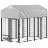 Outdoor Dog Kennel 8 x 4 x 6 Ft - Covered Run with Waterproof UV-Resistant Roof and 360 Degree Rotating Bowls