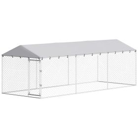 PawHut Outdoor Dog Kennel, Galvanized Steel, Waterproof Roof, 149 sq ft, Silver