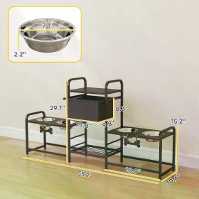 Elevated Dog Feeding Station with Storage, Four 800ml Bowls, Adjustable Height