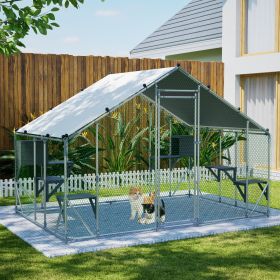 Extra Sturdy 3x2m Outdoor Metal Pet Enclosure with Wood Platform & Waterproof Cover