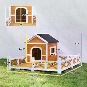 PawHut Wooden Outdoor Dog House with Fenced Terrace