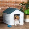 Plastic Dog House for Small and Medium Dogs - Water-Resistant Indoor Outdoor Puppy Shelter with Door, Easy Assembly, Blue