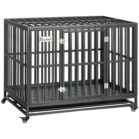 PawHut 44 In Heavy-Duty Dog Crate with Wheels and Playpen - Rolling Steel Kennel, Removable Tray, for Medium and Large Dogs