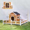 PawHut Wooden Outdoor Dog House with Fenced Terrace