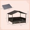 Elevated Wicker Dog Bed with Canopy - PE Rattan Outdoor Pet House with Cushion, Holds 110 Lbs, Gray