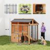 Extra Large Wood Dog House for Large Breeds - 7 x 5 Ft Outdoor Kennel with Platform, Storage Cabinet, Feeding Station, Yellow