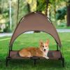 PawHut Elevated Dog Cot with UV Protection Canopy, 36 inch, Coffee