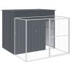 Outdoor Dog House with Run, Galvanized Steel, Escape-Proof Latches, Anthracite