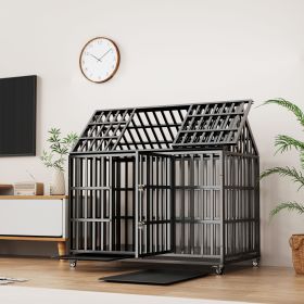Heavy Duty Dog Crate Large with Lockable Wheels and Dual Doors