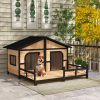 PawHut Large Wooden Dog House with Porch, Raised Elevated Design