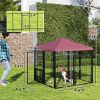 PawHut Welded Wire Outdoor Dog Kennel 4.6' x 5' with Rotating Bowls & Cover