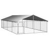 Dog Kennel Silver Galvanized Steel Large Dog Kennel Rectangular