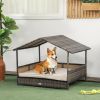 PawHut Wicker Dog House with Canopy Khaki