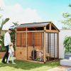 Extra Large Wood Dog House for Large Breeds - 7 x 5 Ft Outdoor Kennel with Platform, Storage Cabinet, Feeding Station, Yellow