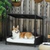 PawHut Raised Wicker Dog House - Hand-Woven Rattan Pet Sofa with Cushion, Indoor and Outdoor, Brown