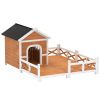 PawHut Wooden Outdoor Dog House with Fenced Terrace