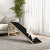 Wooden Dog Ramp for Bed - Non-Slip Carpet Pet Ramp with Top Platform, 74 x 16 x 25 In, Natural