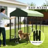 PawHut Outdoor Dog Kennel with Roof 12-Panel Wire Fence Rotating Bowl Rack, Green, 94.5"L x 48"W