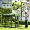 PawHut Outdoor Dog Kennel with Roof 12-Panel Wire Fence Rotating Bowl Rack, Green, 94.5"L x 48"W