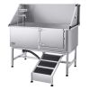 Stainless Steel Dog Washing Station, 62 inch Pet Grooming Tub w/ Ramp, PE Water Filter Board