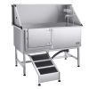 Stainless Steel Dog Washing Station, 62 inch Pet Grooming Tub w/ Ramp, PE Water Filter Board
