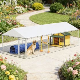 Large Outdoor Dog Kennel 19.7ft Silver Galvanized Steel (Color: Silver)