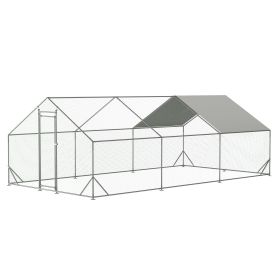 Large Metal Walk-in Chicken Coop with Galvanized Frame and Removable Cover (Color: as Pic)