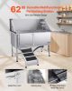 Stainless Steel Dog Washing Station, 62 inch Pet Grooming Tub w/ Ramp, PE Water Filter Board